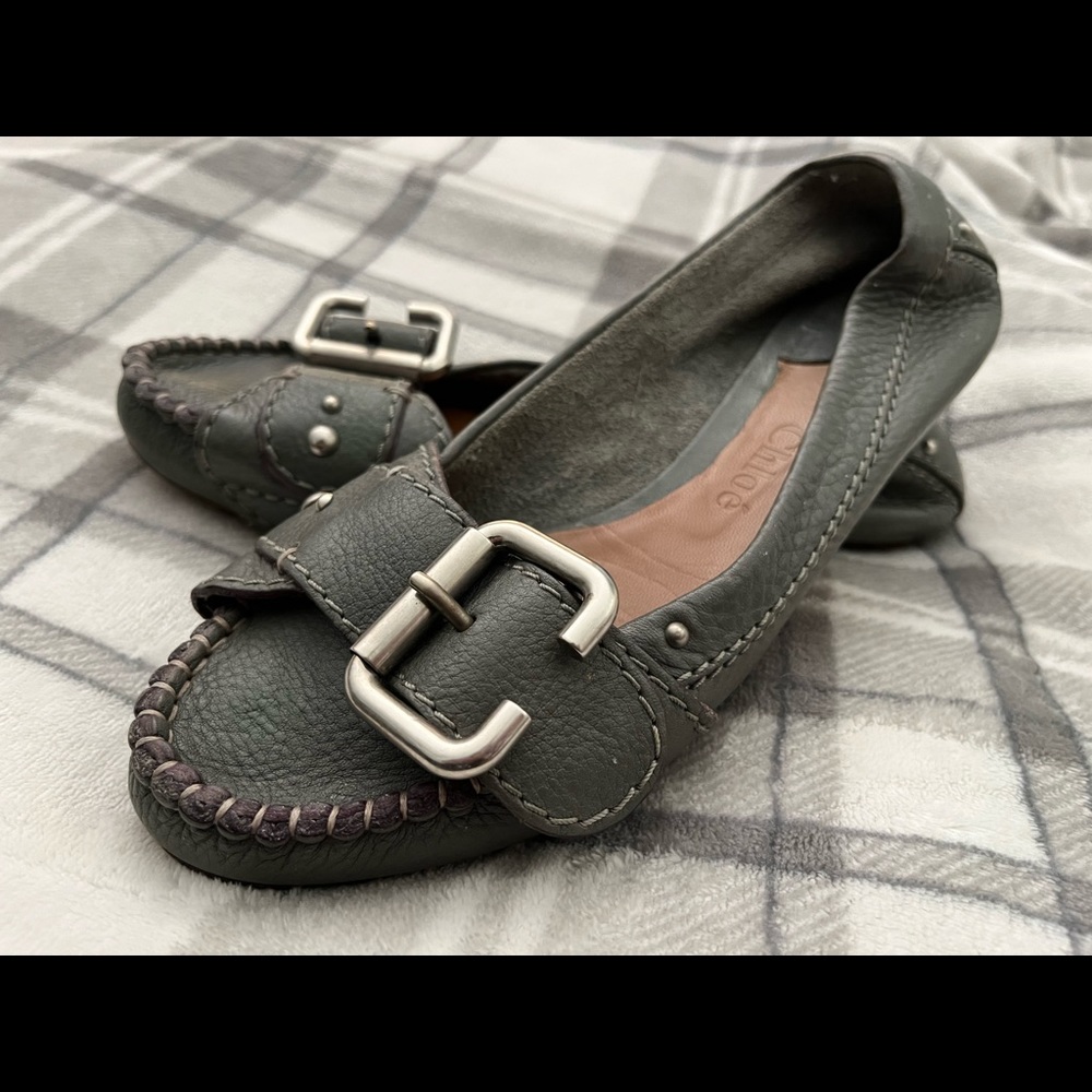 🌸Chloe paddington grey leather flats